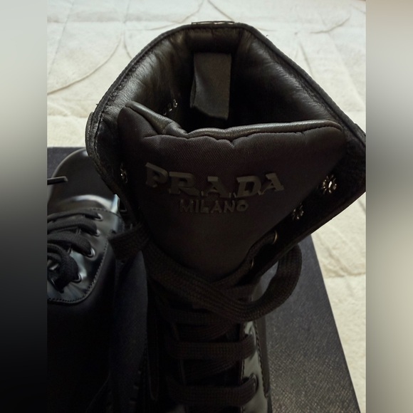 NEW! $1,420 Prada Brushed Leather Re-Nylon Combat Boots Black 8.5 / 9 - Picture 7 of 10